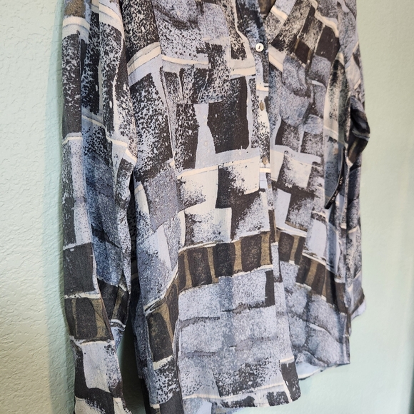 Nic + Zoe Shirt Tunic Silk Viscose Blue Geometric Patchwork Long Sleeve Nwt XS - Picture 3 of 8